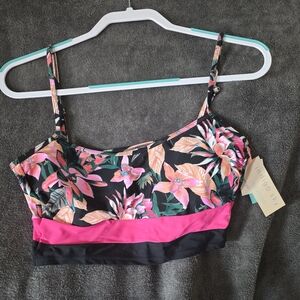 Maurices Black and Pink Floral Bikini Top